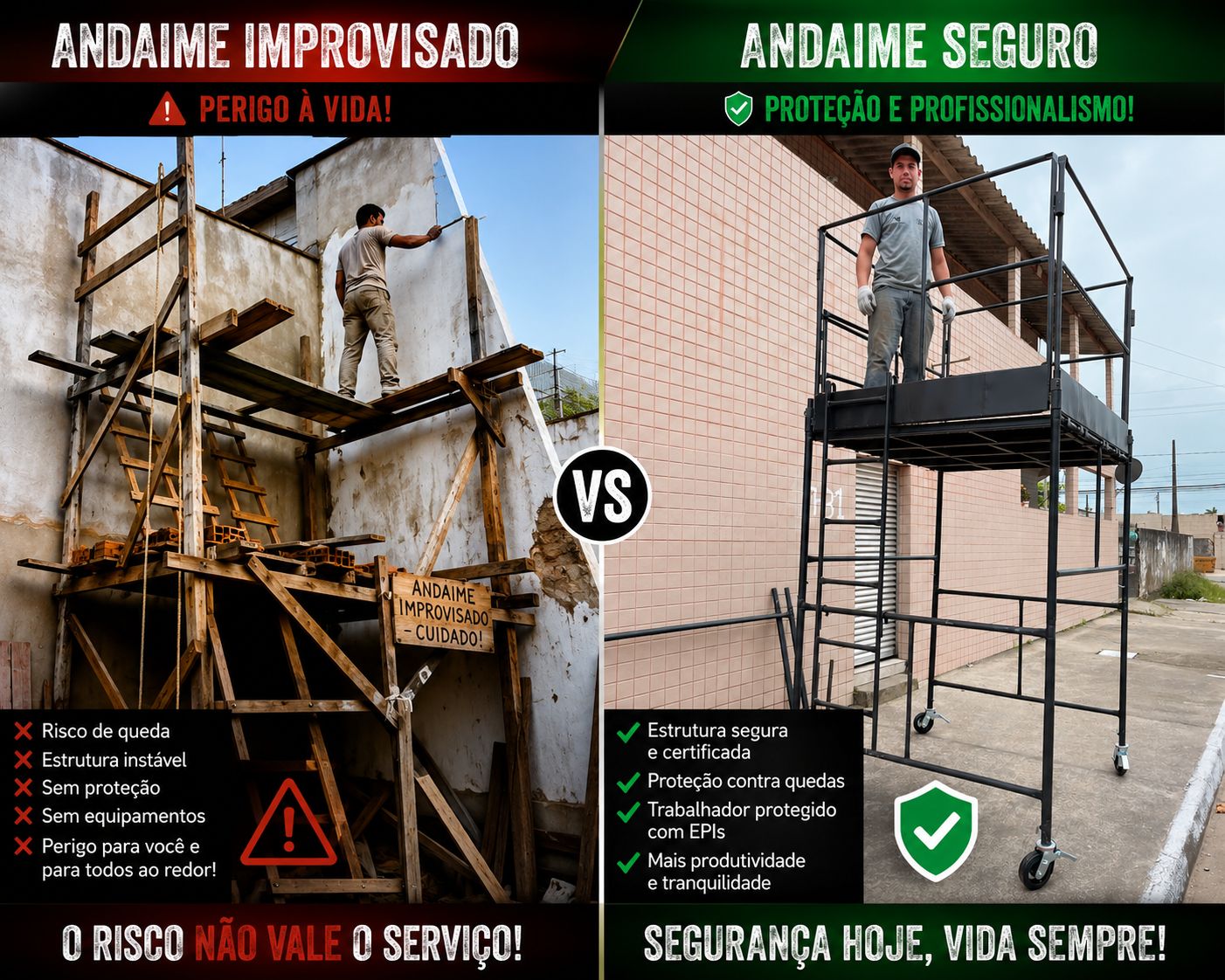 O perigo dos \"andaimes improvisados\": Por que o barato sai muito caro na sua obra